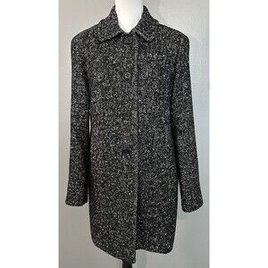 VTG London Fog Women Black Tweed Pea Coat Wool Blend Pockets Lined Jacket Size S